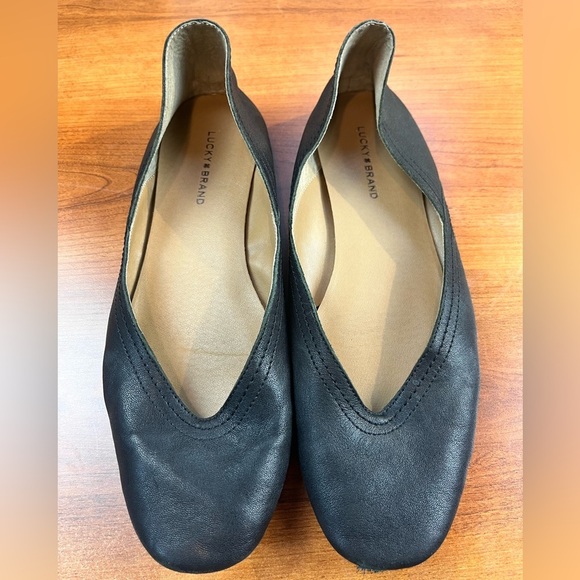 Lucky Brand Ballet Black Leather Flats Size 9.5 Excellent Condition Boho - Picture 1 of 16
